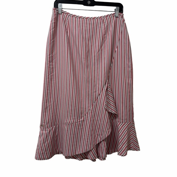 Ted Baker Dresses & Skirts - Ted Baker Coryn Striped Ruffle Hem Pencil Midi Pencil Skirt Size 4 Pink NEW